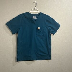 Carhartt Force Essentials Men’s Teal Blue V-Neck Scrub Top Small Modern Fit